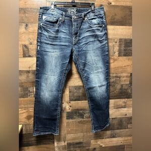 Buckle Salvage Mayhem Straight Jeans Men’s 34x29 Blue Distressed Denim